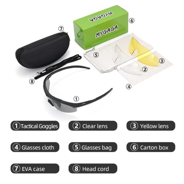 Lunettes DulGoggles coupe-vent et anti-poussière, lunettes de soleil pare-balles de tir militaire CS, lunettes d'alpinisme de moto, ensemble de 3 lentilles – Image 6