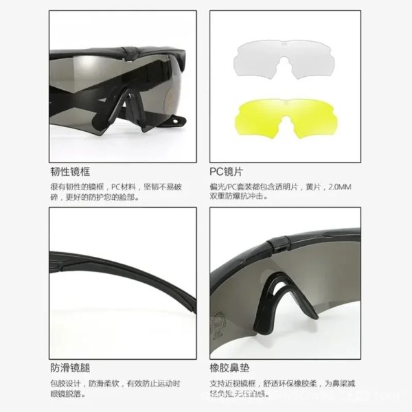 DulGoggles militaires CS Airsoft, lunettes de tir coupe-vent HD, 3 lentilles, motocross, moto, canadisme, lunettes de sécurité – Image 2