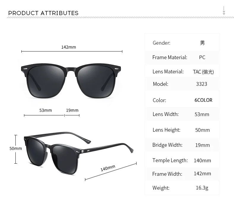 Lunettes de soleil polarisées classiques rétro pour hommes, lunettes de soleil d'extérieur, lunettes carrées en plastique, nuances tendance, UV400, nouveau