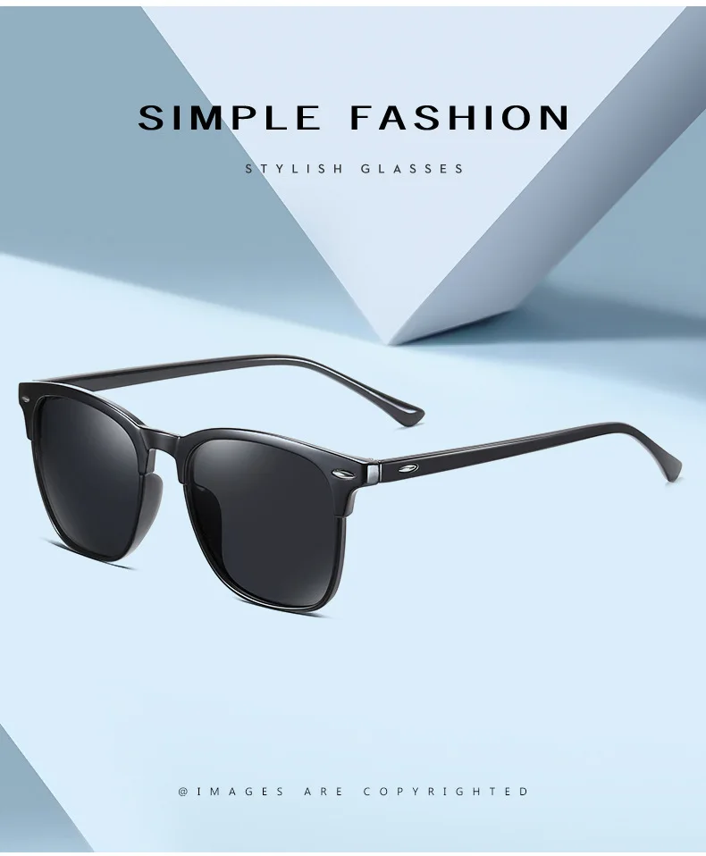 Lunettes de soleil polarisées classiques rétro pour hommes, lunettes de soleil d'extérieur, lunettes carrées en plastique, nuances tendance, UV400, nouveau