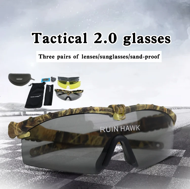Lunettes de soleil militaires polarisées pour hommes, lunettes de chasse, lunettes de tir de l'armée avec 4 lentilles, randonnée en plein air, lunettes de soleil de cyclisme