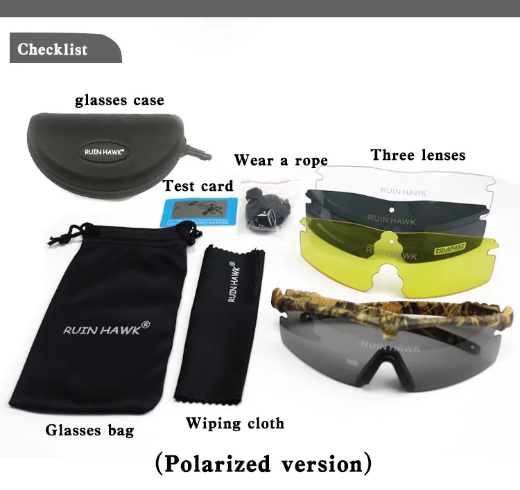 Lunettes de soleil militaires polarisées pour hommes, lunettes de chasse, lunettes de tir de l'armée avec 4 lentilles, randonnée en plein air, lunettes de soleil de cyclisme