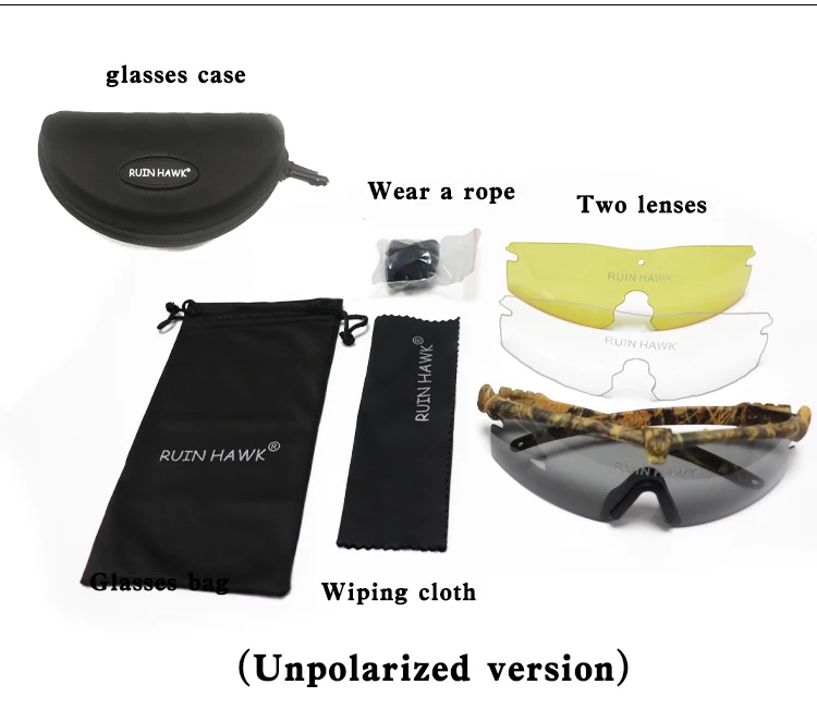 Lunettes de soleil militaires polarisées pour hommes, lunettes de chasse, lunettes de tir de l'armée avec 4 lentilles, randonnée en plein air, lunettes de soleil de cyclisme