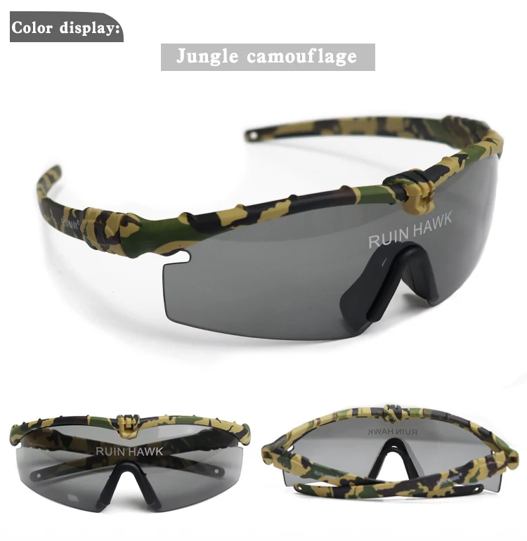 Lunettes de soleil militaires polarisées pour hommes, lunettes de chasse, lunettes de tir de l'armée avec 4 lentilles, randonnée en plein air, lunettes de soleil de cyclisme