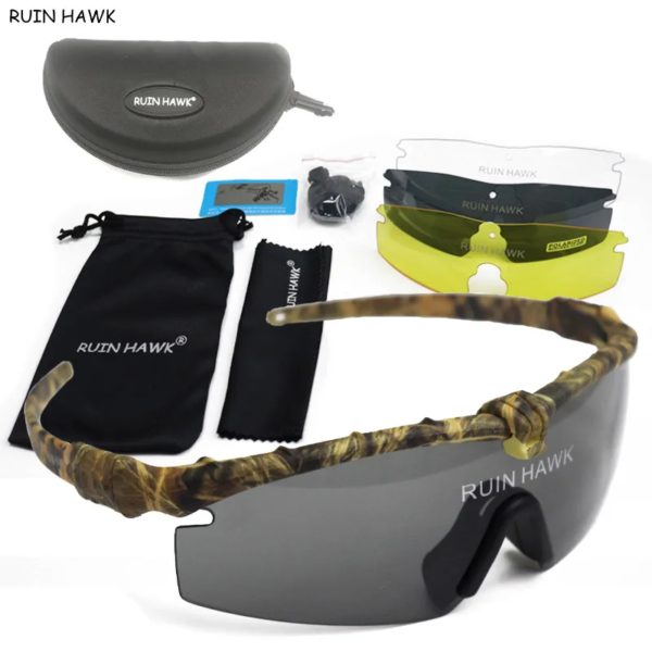 Lunettes de soleil militaires polarisées pour hommes, lunettes de chasse, lunettes de tir de l'armée avec 4 lentilles, randonnée en plein air, lunettes de soleil de cyclisme