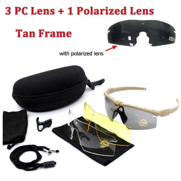 Lunettes de soleil militaires polarisées pour hommes, lunettes de chasse, lunettes de tir de l'armée avec 4 lentilles, randonnée en plein air, lunettes de soleil de cyclisme – Image 3
