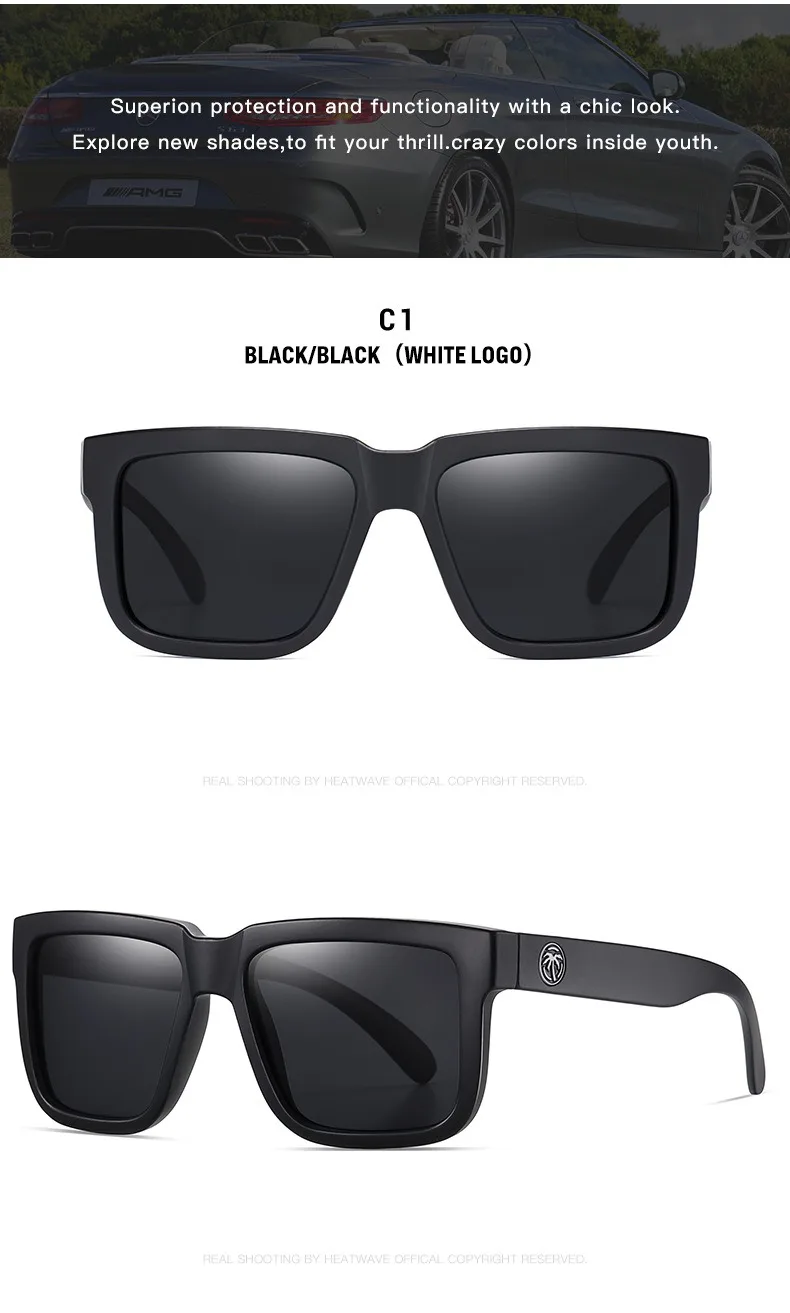 Lunettes de soleil carrées conjointes pour hommes et femmes, lunettes de sport de plein air, film véritable, lunettes de vague de chaleur, transfrontalier, meilleure vente, haute qualité, HW02