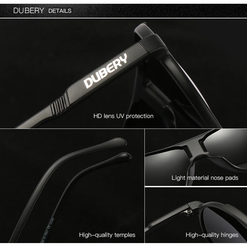 DUBERY-Lunettes de soleil vintage polarisées pour homme, verres carrés noirs, 7 couleurs, modèle 102