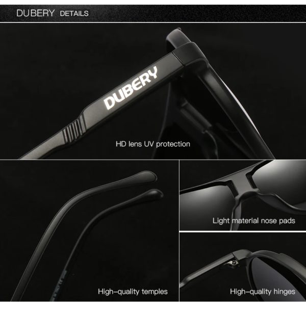 DUBERY-Lunettes de soleil vintage polarisées pour homme, verres carrés noirs, 7 couleurs, modèle 102 – Image 5
