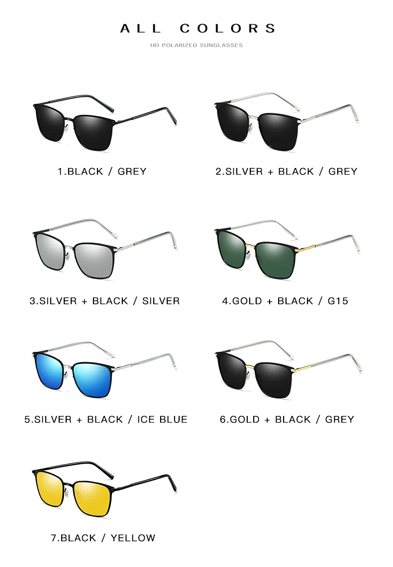 Lunettes de soleil carrées polarisées pour hommes, lunettes de vision nocturne pour conducteur en métal, nouvelle arrivée