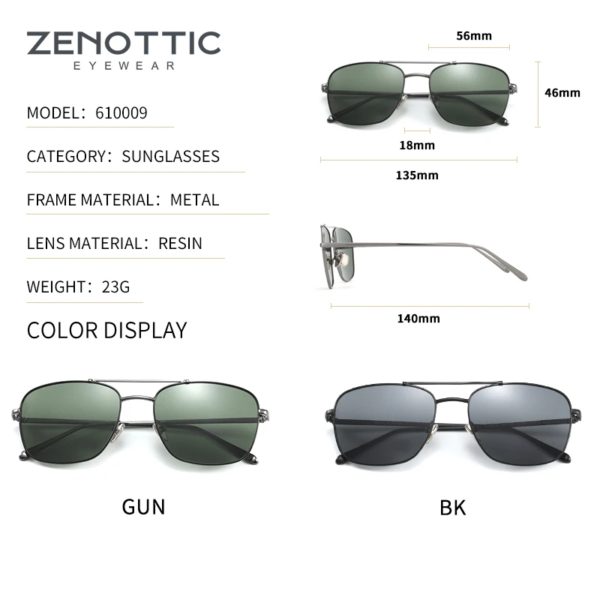 ZENOTTIC Design-Lunettes de soleil vintage en alliage de titane, carrées polarisées, pour hommes et femmes, pilote, nickel é, miroir – Image 5