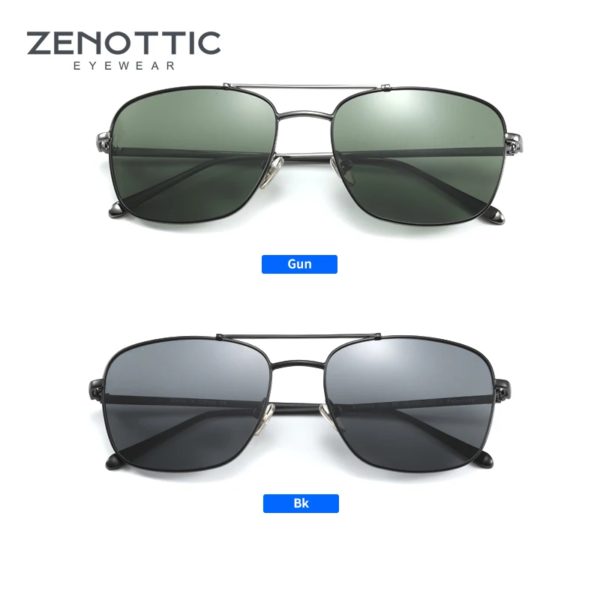 ZENOTTIC Design-Lunettes de soleil vintage en alliage de titane, carrées polarisées, pour hommes et femmes, pilote, nickel é, miroir – Image 3