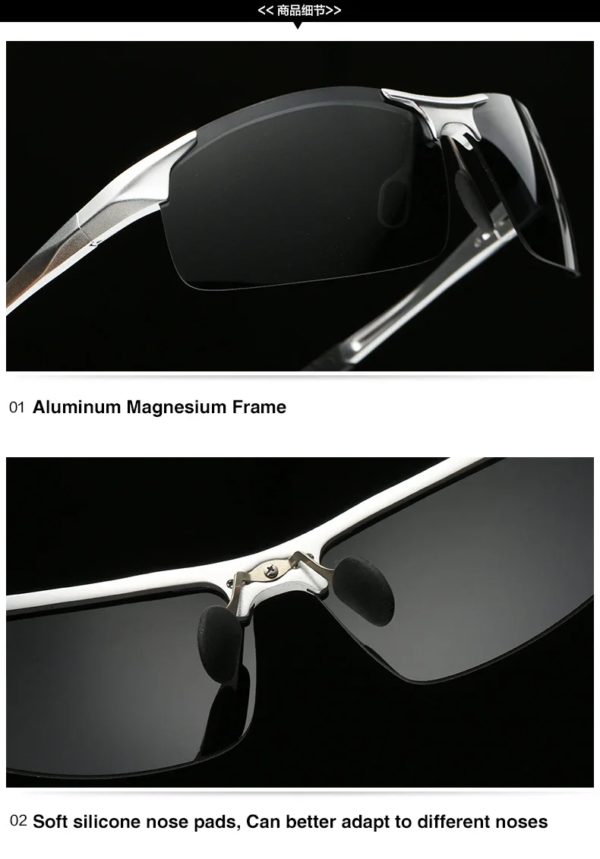AOrepository-Lunettes de soleil polarisées de conduite pour hommes, lunettes de soleil de sport, lunettes de pilote rétro, cadre en aluminium et magnésium, UV400, antireflet – Image 2