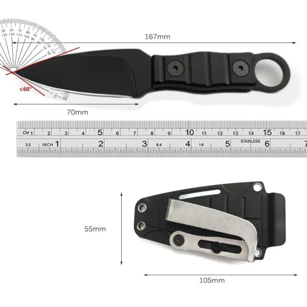 Petit couteau de survie droit extérieur, haute dureté, couteau utilitaire + gaine K, outil EDC de camping, multifonction portable sur le terrain – Image 6