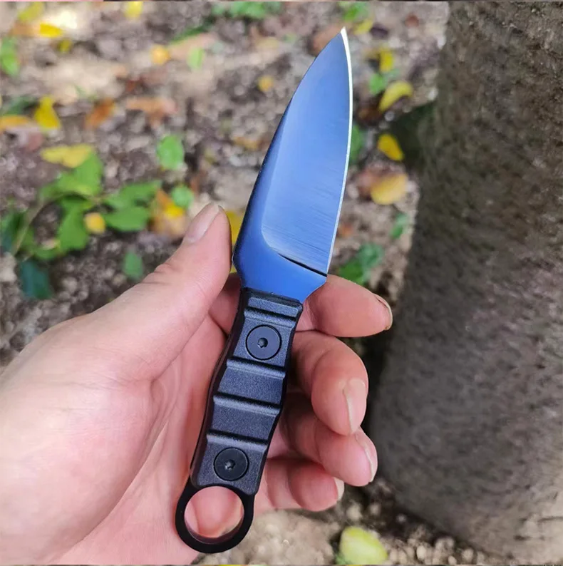 Petit couteau de survie droit extérieur, haute dureté, couteau utilitaire + gaine K, outil EDC de camping, multifonction portable sur le terrain