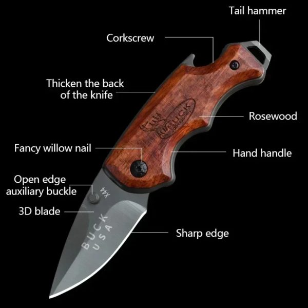 EDC-Couteau de poche portable pour l'autodéfense, couteau pliant multifonction, couteau à fruits tranchant, survie en plein air, DulBushcraft opaque – Image 2