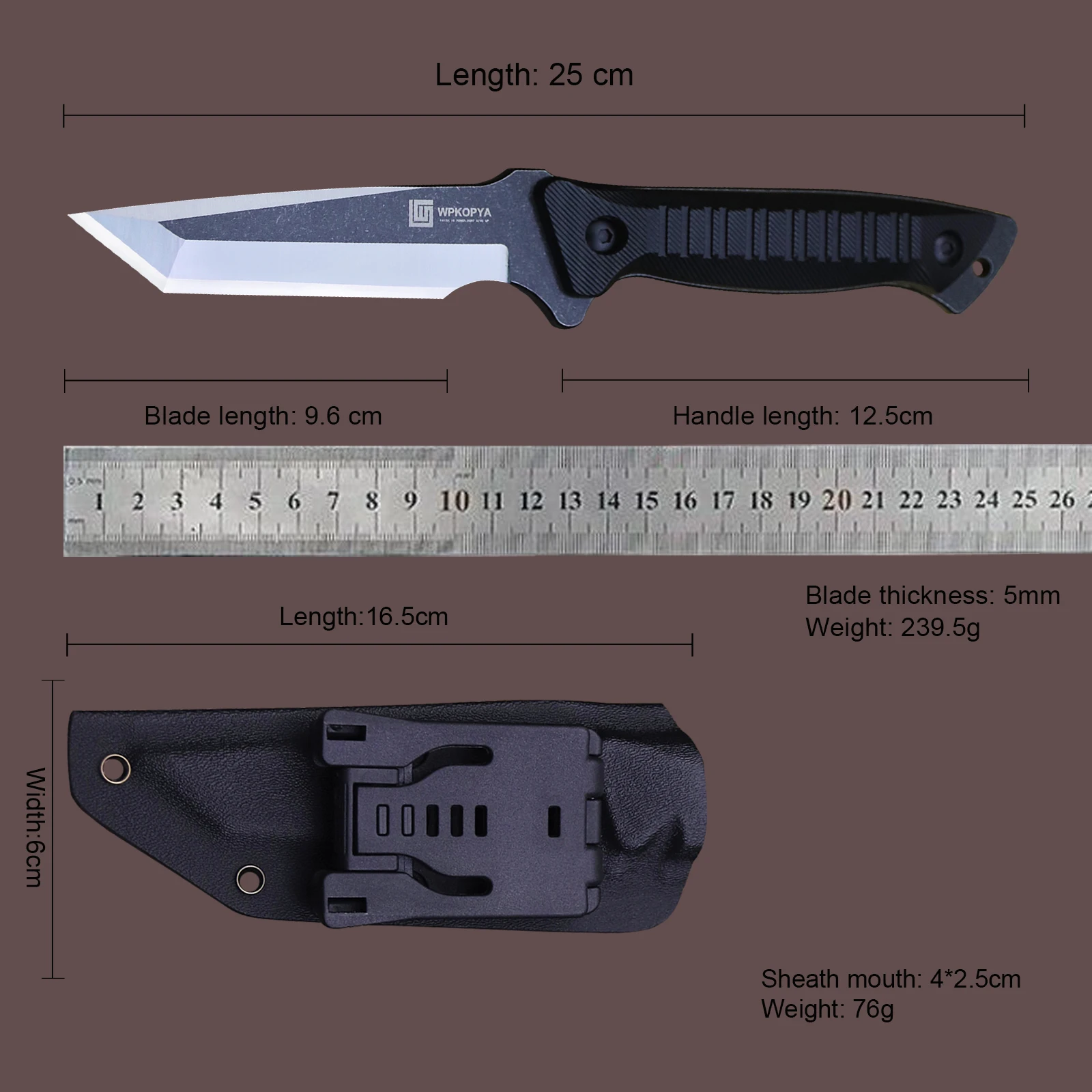 WPKOPYA-Couteau droit tactique en acier amélioré, chasse dans la jungle, randonnée, pêche, camping, outil, 440c, États-Unis