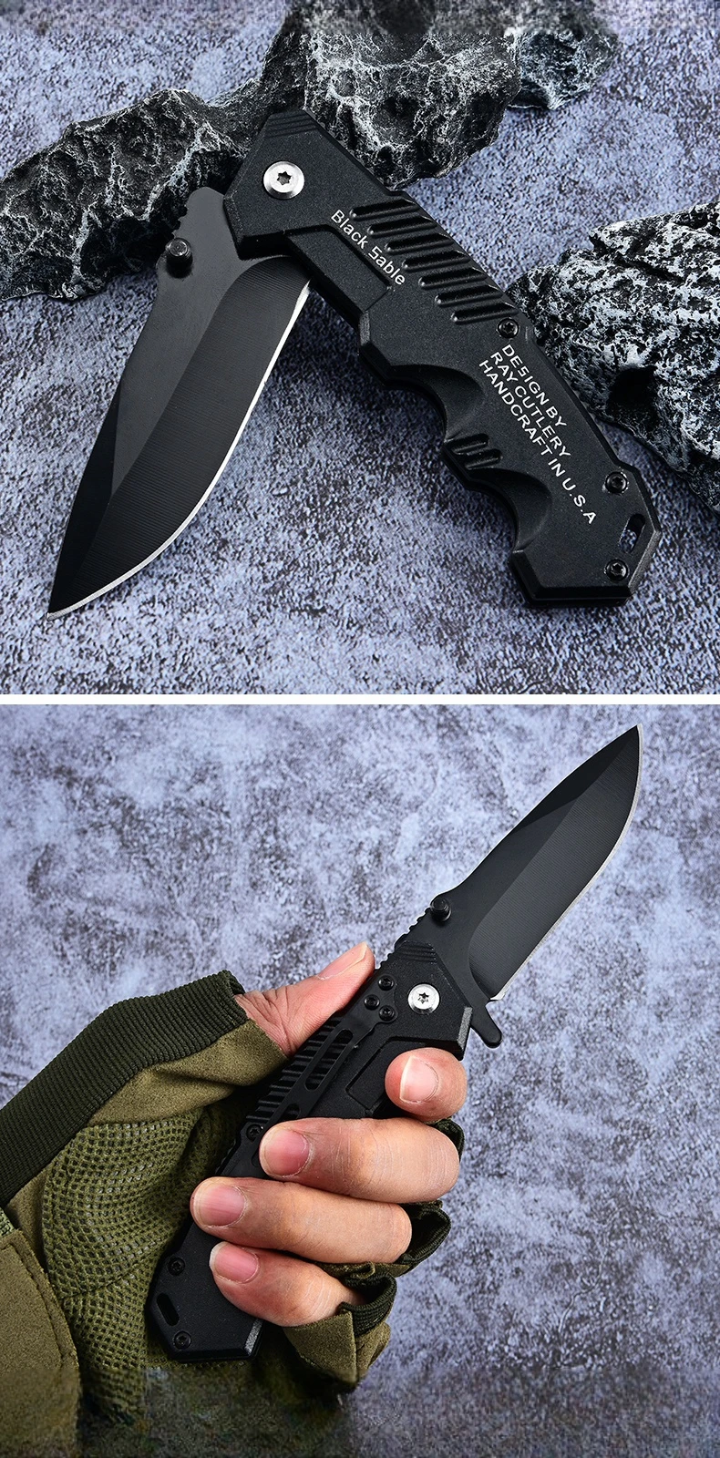 Couteau de survie pliant multifonction portable avec poche tranchante, adapté au camping en plein air et à la survie militaire