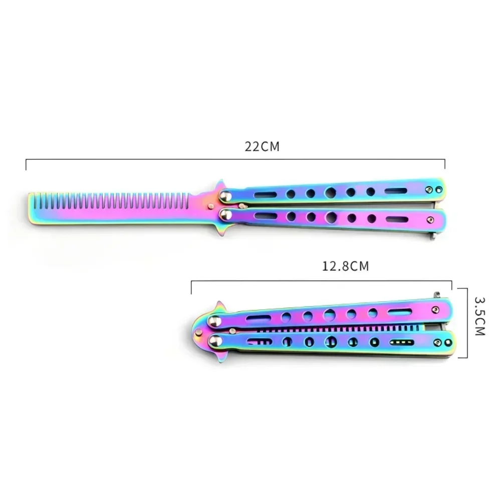 Peigne Pliable en Acier Inoxydable pour Entraînement à la Pratique, Couteau Papillon, Brosses à Barbe et Moustache, Outil de Coiffure, 1 Pièce