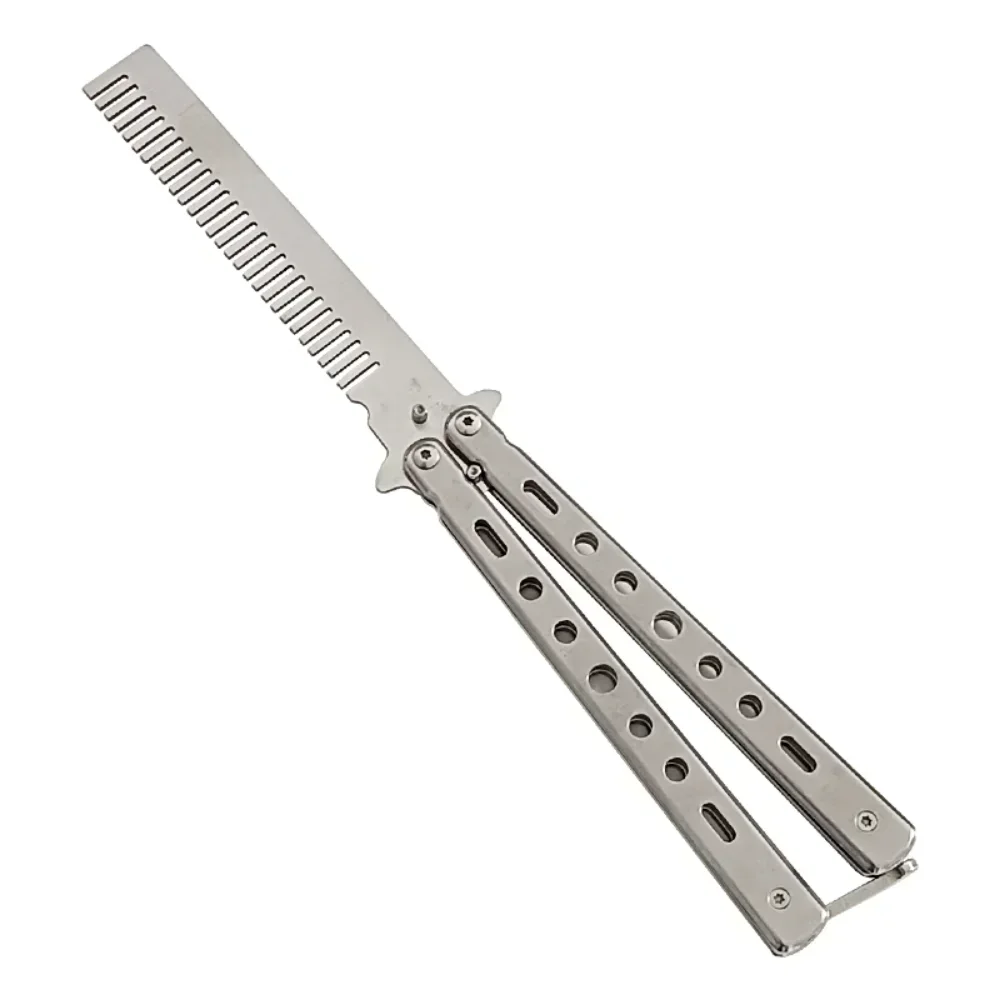Peigne Pliable en Acier Inoxydable pour Entraînement à la Pratique, Couteau Papillon, Brosses à Barbe et Moustache, Outil de Coiffure, 1 Pièce