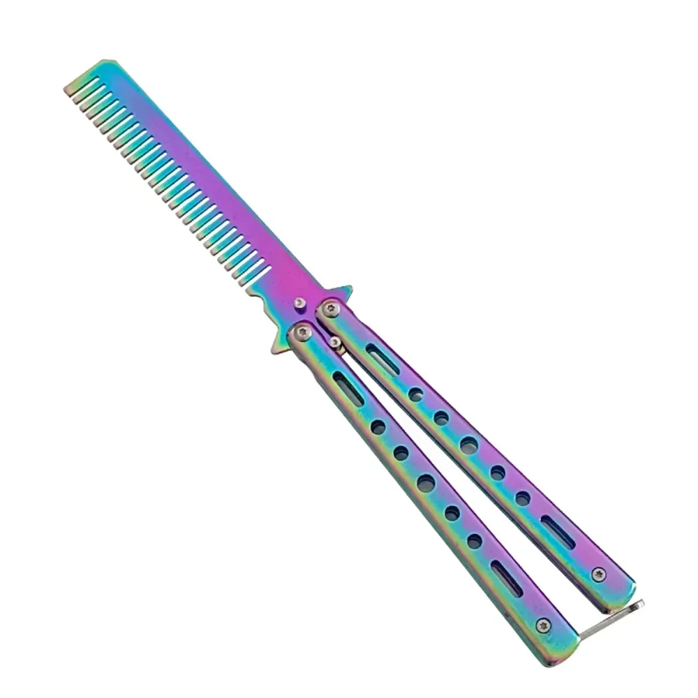 Peigne Pliable en Acier Inoxydable pour Entraînement à la Pratique, Couteau Papillon, Brosses à Barbe et Moustache, Outil de Coiffure, 1 Pièce