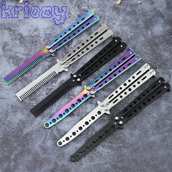 Peigne Pliable en Acier Inoxydable pour Entraînement à la Pratique, Couteau Papillon, Brosses à Barbe et Moustache, Outil de Coiffure, 1 Pièce