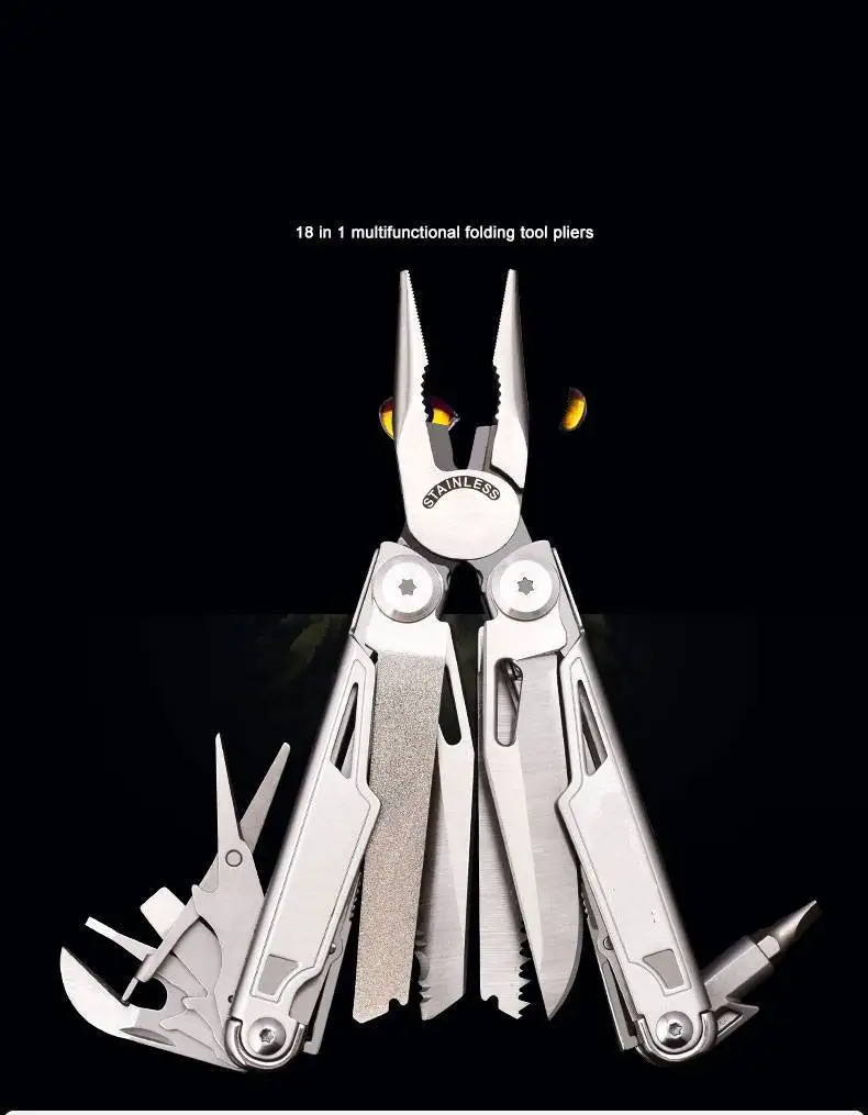 Destroy Icamping DL12 EDC Multi Tools, Multifonctionnel 7CR17MOV Pince, Camping Gear Blade Multitools, Army Swiss Folding Multi Knife