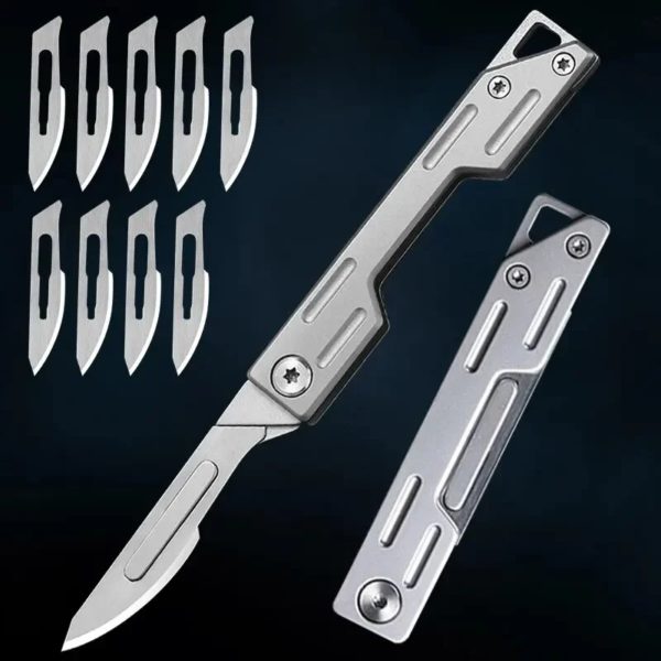 Couteau pliant médical en acier inoxydable, scalpel pliant, couteau de poche de déballage extérieur EDC, machines de resubdivision, 10 pièces