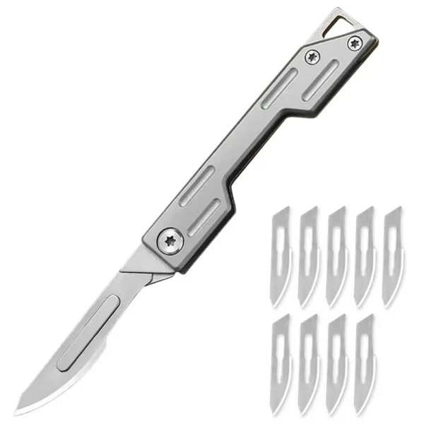 Couteau pliant médical en acier inoxydable, scalpel pliant, couteau de poche de déballage extérieur EDC, machines de resubdivision, 10 pièces – Image 6