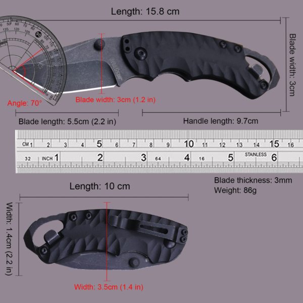 WPKOPYA-Couteau de Poche Tactique 440C à Haute Dureté, Cutter pour Randonnée, Camping, EDC, Boîte de Livraison du Courrier – Image 6