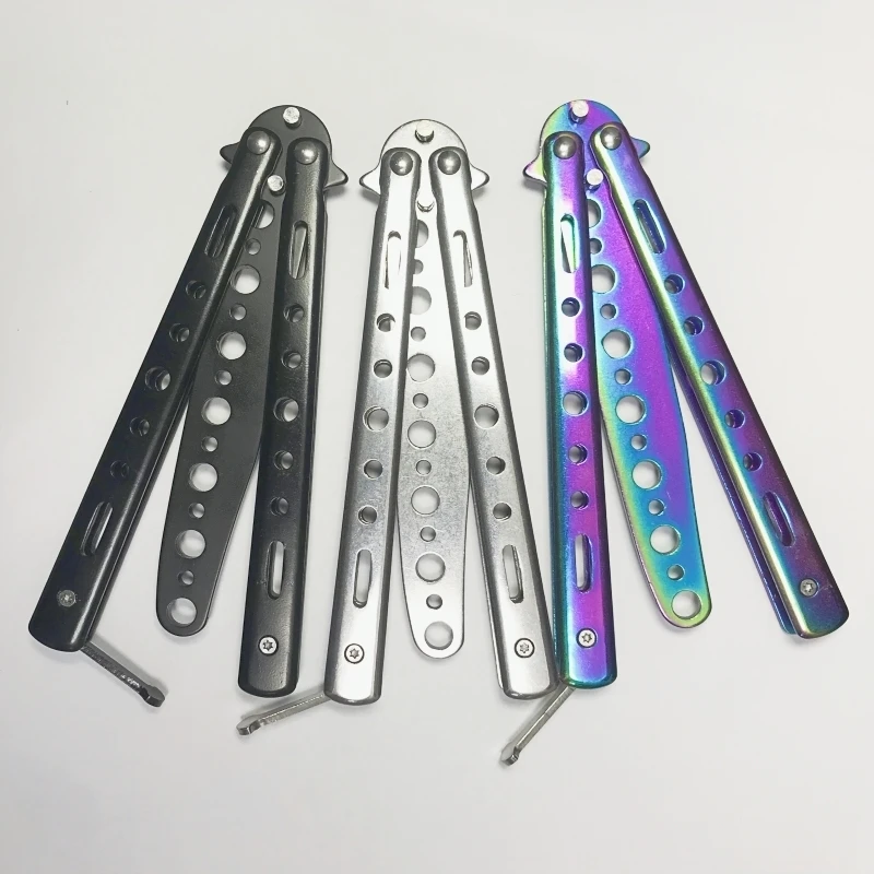 Couteau d'entraînement papillon portable, lame non coupée, entraîneur pliant en acier pour débutants, outil d'entraînement sûr, couteau de jeu à peigne papillon
