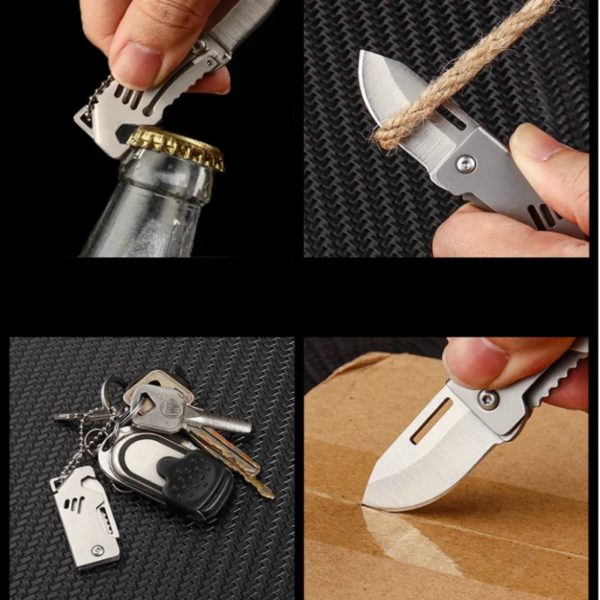 Ouvre-bouteille portable en acier, mini couteau pliant d'extérieur, outil de coupe tranchant, cintre, haute dureté, outil de survie au camping – Image 4