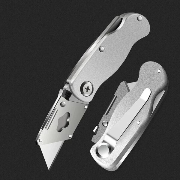 Couteau Pliant Rétractable pour Électricien, Coupe Tranchante, Robuste, Lame à Manche en Plastique Aluminium avec Serrure, Ensemble Portable – Image 2