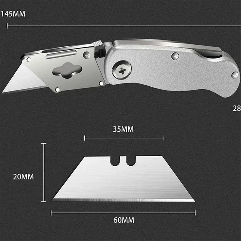 Couteau Pliant Rétractable pour Électricien, Coupe Tranchante, Robuste, Lame à Manche en Plastique Aluminium avec Serrure, Ensemble Portable