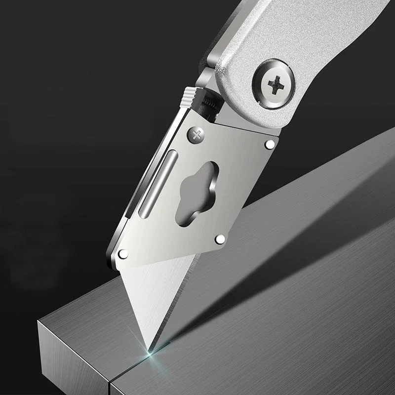 Couteau Pliant Rétractable pour Électricien, Coupe Tranchante, Robuste, Lame à Manche en Plastique Aluminium avec Serrure, Ensemble Portable