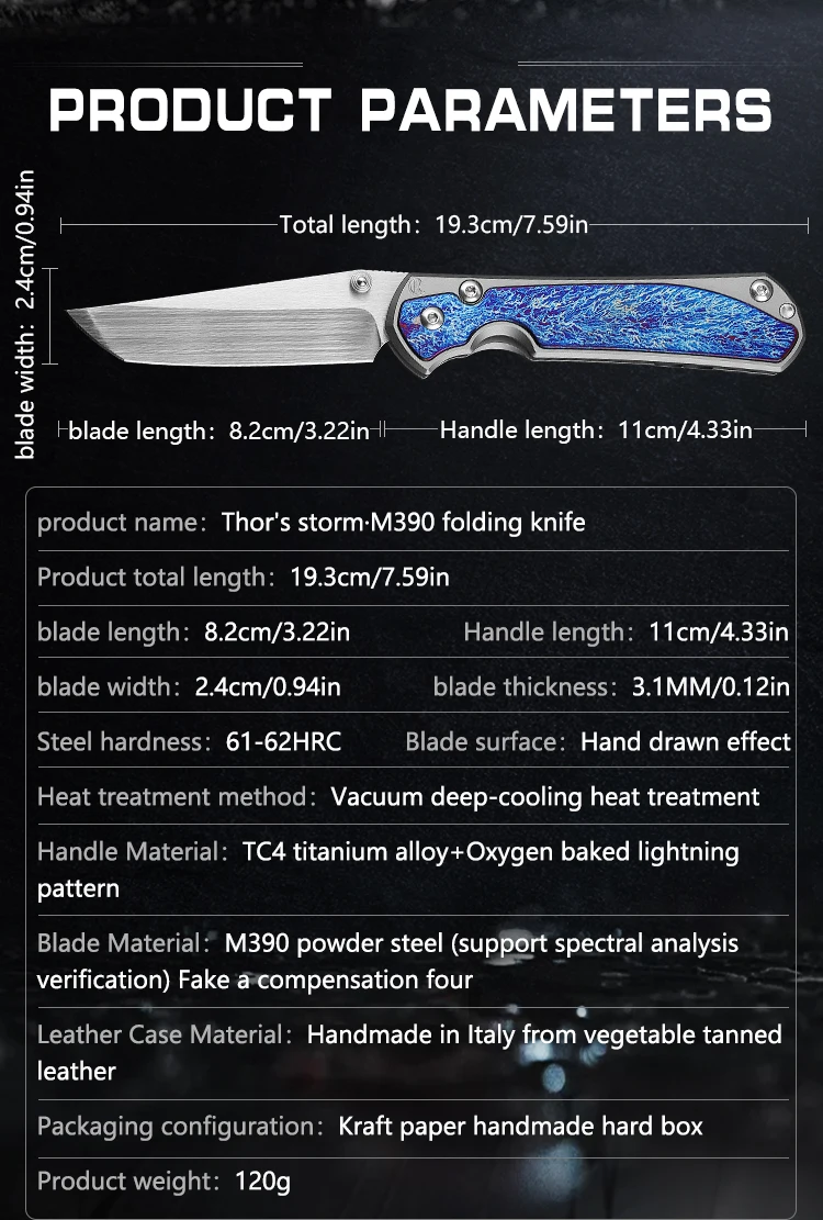 Couteau pliant en acier en poudre, manche en titane, 60 HRC, roulement en céramique, outils EDC, camping, chasse, extérieur, Autriche, M390