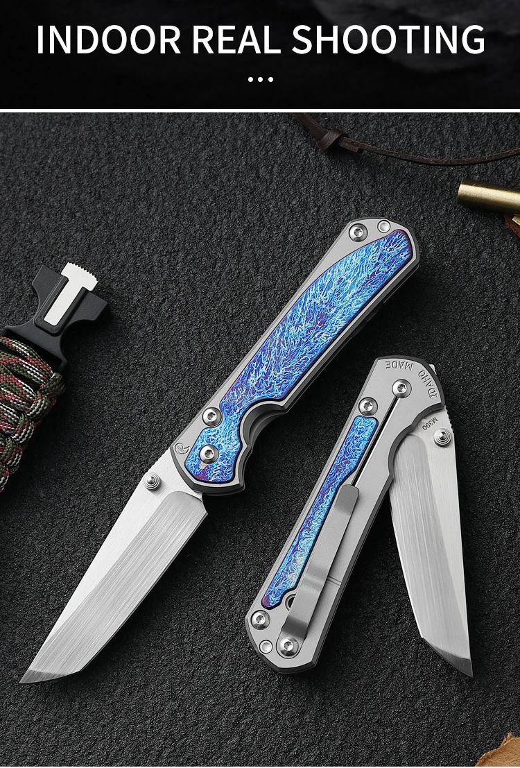 Couteau pliant en acier en poudre, manche en titane, 60 HRC, roulement en céramique, outils EDC, camping, chasse, extérieur, Autriche, M390