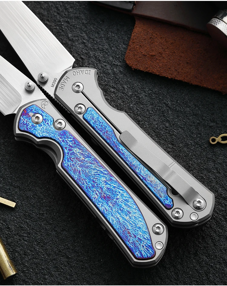 Couteau pliant en acier en poudre, manche en titane, 60 HRC, roulement en céramique, outils EDC, camping, chasse, extérieur, Autriche, M390