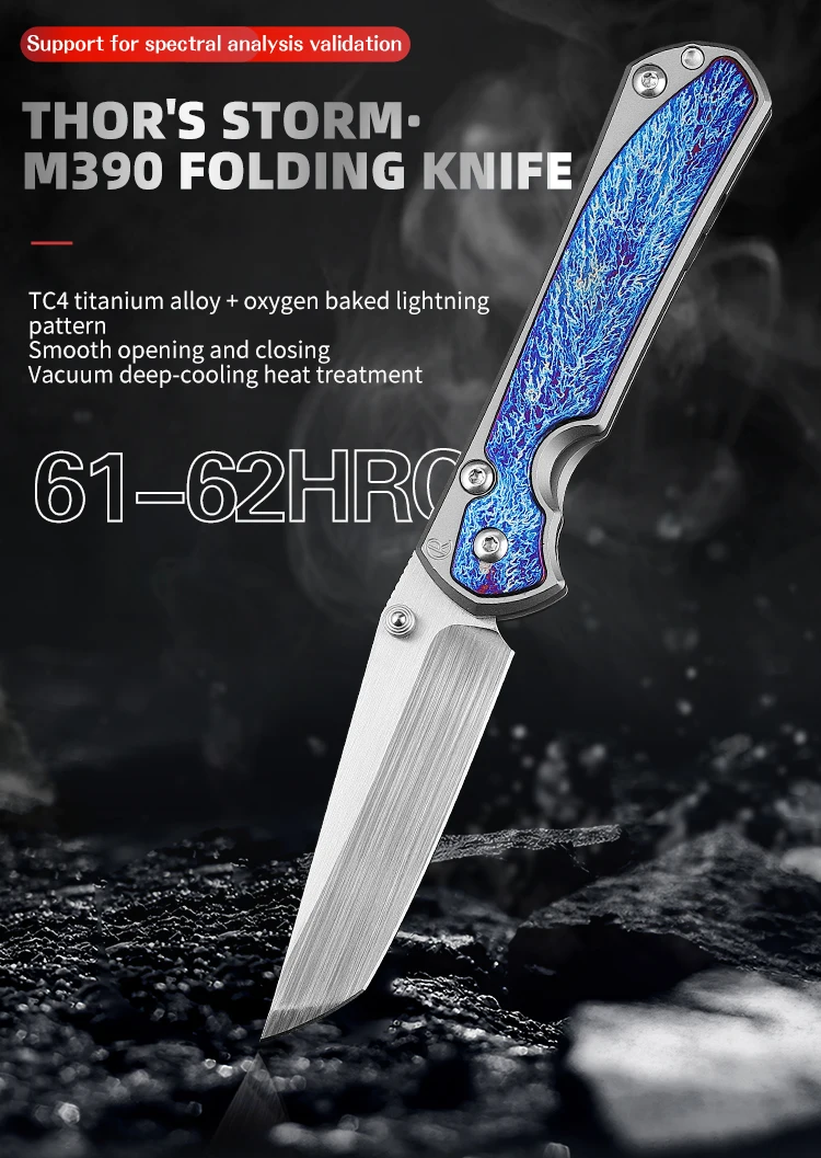 Couteau pliant en acier en poudre, manche en titane, 60 HRC, roulement en céramique, outils EDC, camping, chasse, extérieur, Autriche, M390
