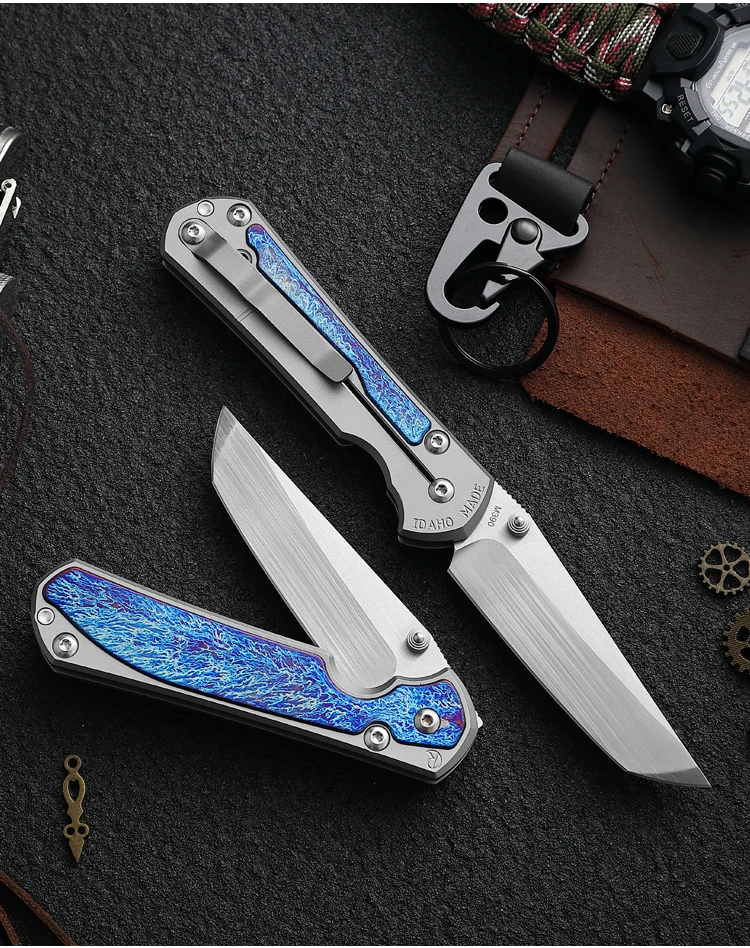 Couteau pliant en acier en poudre, manche en titane, 60 HRC, roulement en céramique, outils EDC, camping, chasse, extérieur, Autriche, M390