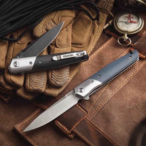 TRIVISA – couteau pliant EDC pour hommes, lame BOHLER K110 et manche G10 de 3.5 pouces, couteau à Flipper avec Clip pour la survie en Camping en plein air – Image 6