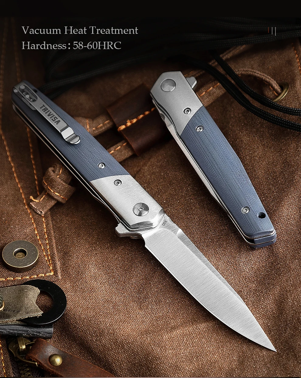 TRIVISA – couteau pliant EDC pour hommes, lame BOHLER K110 et manche G10 de 3.5 pouces, couteau à Flipper avec Clip pour la survie en Camping en plein air