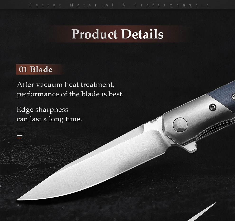 TRIVISA – couteau pliant EDC pour hommes, lame BOHLER K110 et manche G10 de 3.5 pouces, couteau à Flipper avec Clip pour la survie en Camping en plein air