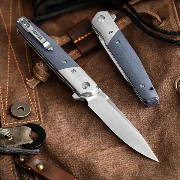 TRIVISA – couteau pliant EDC pour hommes, lame BOHLER K110 et manche G10 de 3.5 pouces, couteau à Flipper avec Clip pour la survie en Camping en plein air – Image 5