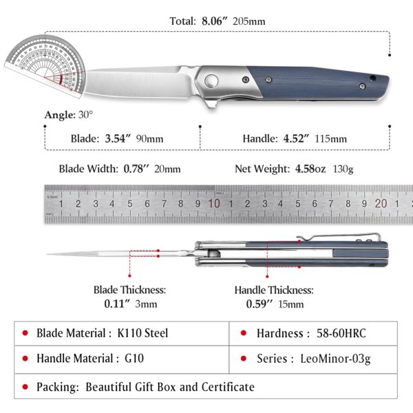 TRIVISA – couteau pliant EDC pour hommes, lame BOHLER K110 et manche G10 de 3.5 pouces, couteau à Flipper avec Clip pour la survie en Camping en plein air – Image 2