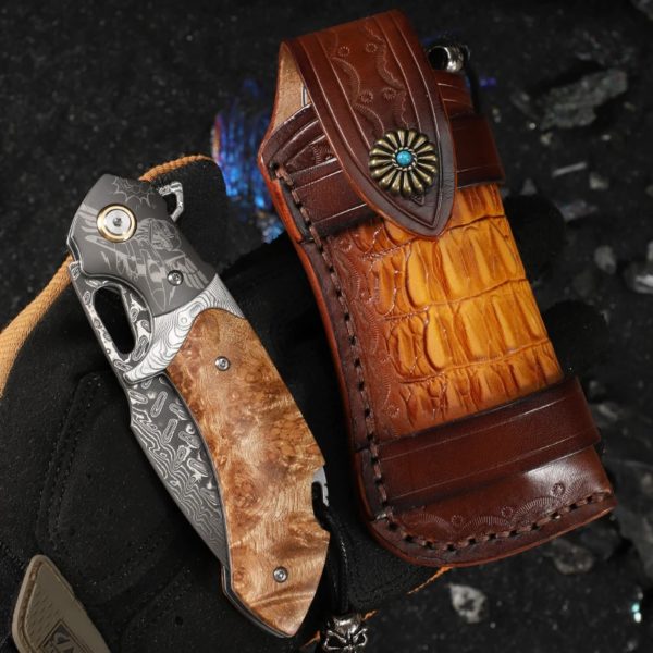 Couteau de Poche en Acier Damas VG10 avec Manche en Bois Ombre Blanche, Roulement à Billes, Pliable, pour Camping, html, Survie en Plein Air, EDC – Image 6