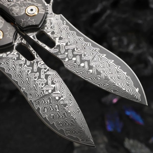 Couteau de Poche en Acier Damas VG10 avec Manche en Bois Ombre Blanche, Roulement à Billes, Pliable, pour Camping, html, Survie en Plein Air, EDC – Image 3