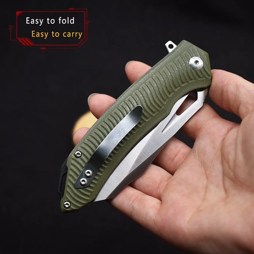 Couteau pliant à roulement d'aile de proximité de fil de lavage de pierre d'acier, manche G10, chasse de poche extérieure, outil de camping de survie d'autodéfense, M390