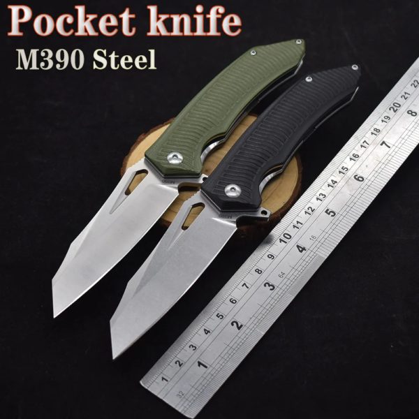 Couteau pliant à roulement d'aile de proximité de fil de lavage de pierre d'acier, manche G10, chasse de poche extérieure, outil de camping de survie d'autodéfense, M390