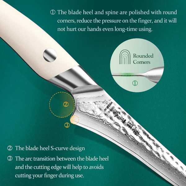 HEZHEN Couteau à désosser en acier, 6 pouces, Damas Couteau de cuisine, Couverts de cuisine 2022 Nouveau design Outils de cuisine – Image 2